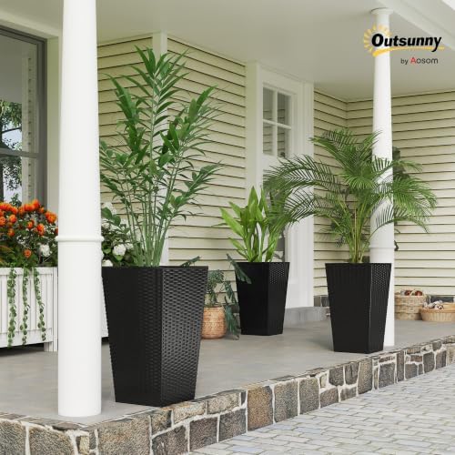 Outsunny 24 in Taper Tall Planters for Outdoor Plants Set of 3, Black - Image 2