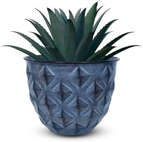 Headwind Glazed Ironstone Diamonte Collection – Capri Blue 10-Inch Decorative Plant Pot, Indoor & Outdoor, Vintage Diamond-Textured, Lightweight & Weather-Resistant for Garden Use by Robert Allen by Headwind