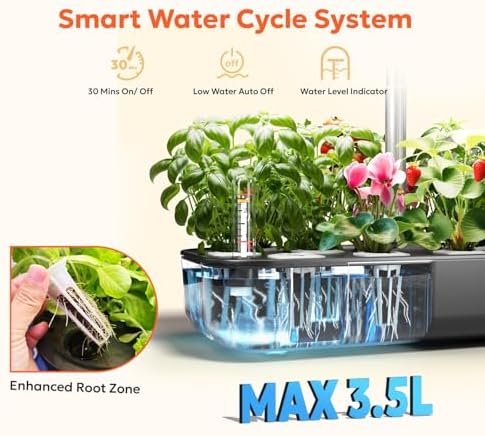 owltron Hydroponics Growing System Kit, 12 Pods Indoor Herb Garden with 24W LED Grow Light Full Spectrum, Planting Height Up to 20", Quiet Water Pump, Indoor Gardening for Gifts, Kitchen, Black - Image 5