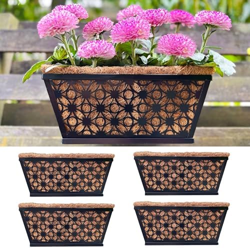 LaLaGreen Black Wall Planter (12 in, 4 Pack) Trough Window Flower Box by L%C3%A1L%C3%A1Green