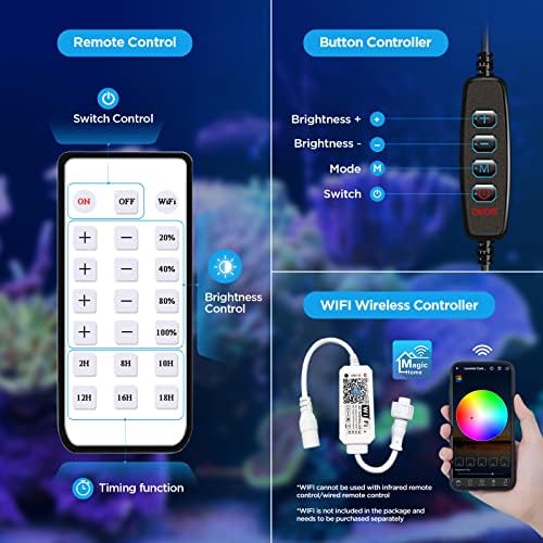 Lominie LED Aquarium Light Saltwater Aquarium Lamp 30W Full Spectrum with Remote Dimmable Nano Coral Reef Light for Fish Tank with Bracket - Image 3