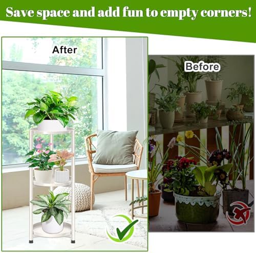 3 Tier Metal Plant Stand Indoor, Corner Tiered Round Plant Stand for Indoor Multiple Plants, Flower Pot Stands Outdoor Holders Plant Shelf Display Rack for Balcony Living Room(Cream White) - Image 3