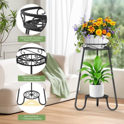 2 Tier Corner Plant Stand Indoor, 27.2 In Tall 3-Leg Metal Flower Pot Stand - Image 3