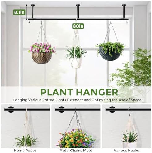 Window Plant Hanger Indoor, 80 Inch Heavy Duty Plant Hanging Rod - Image 6