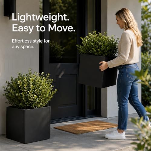 GSK Galvanized Steel Black Metal Square Planter for Indoor Outdoor Set of 2 - Image 2