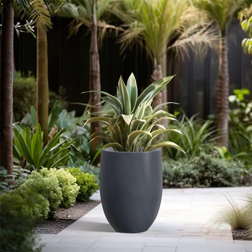 Kante Large Round Bullet Charcoal Concrete Planter 21.7" Tall, Outdoor - Image 6