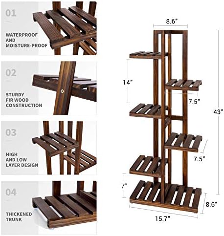 Mkono Wood Plant Stand 6 Tier 7 Potted Plant Shelf Indoor Outdoor Tall Multi-tiered Flower Pot Holder Modern Ladder Storage Rack Display Planter for Patio Garden Corner Balcony Living Room, Brown - Image 6