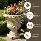 20.47" Tall Antique White Urn Planter, 16.53" W x 16.53" D Magnesium Oxide Outdoor Pedestal Planter with Drainage Hole, Decorative Garden Urn for Patio, Porch and Entryway Decor - Image 6