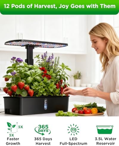 Hydroponics Growing System Kit 12 Pods Indoor Garden, Hydroponic Indoor Herb Garden Kit with Grow Light, Smart in Door Gardening Gifts for Women, Adjustable Height, Auto Timer, Quiet Pump - Image 2