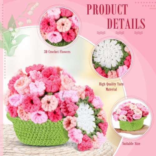 HunnmingRe 15 Pcs 3D Cute Crochet Flower Coasters Set, Spring Summer Floral Table Coasters with Plant Pot Holder, Soft Decorative Cup Mat, Housewarming Gift(Pink,Lily of the Valley​) - Image 3