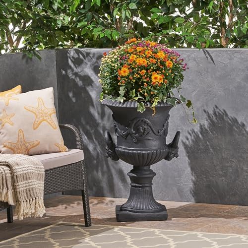 Roman Style Garden Urn Planter, 28 Inch, Black by Noeko