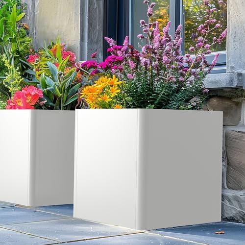 Large Cube Metal Planter Box Outdoor 24inch,White - Image 4