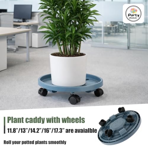 5-pack 14.2" Large Plant Caddy with Wheels Plastic Plant Dolly with Locking Caster Flower Pot Mover Rollers Wheeled Rolling Plant Stands Round Plant Saucer on Wheels Indoor Outdoor Base Coasters Gray - Image 5