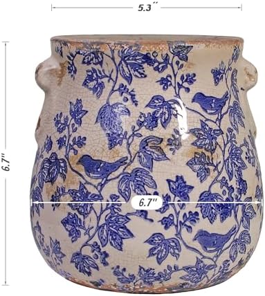 English Country Ceramic Planter, 6.7" Chinoiserie Vase & Utensil Holder - Image 3