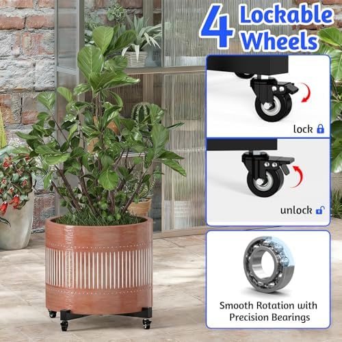 Plant Caddy With Wheels, Adjustable 14in to 21inch Heavy Duty Rolling Plant Dolly, Metal Plant Stand With 4 Lockable Caster Wheels, For Indoor Outdoor Pots Planter, Holds Up to 500 Lbs, Moving Dolly - Image 5