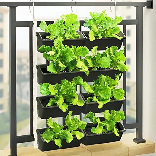Vertical Garden Planter Wall Mounted Planter with 8 Pockets, Fence Planters for Outdoor, Home, Balcony Decor, Plant Vegetable Fruit Herb, Green Hanging Fence Planter by Unknown
