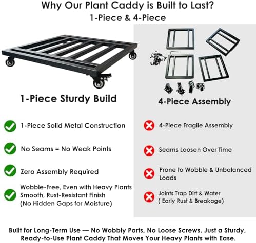 20" Square Plant Stand with Wheels Heavy Duty,Large Metal Plant Caddy Indoor Outdoor Use,Rolling Plant Dolly with Industrial Casters,Rust-Proof Black Plant Tray for Large Planters Pots,1-Pack - Image 6