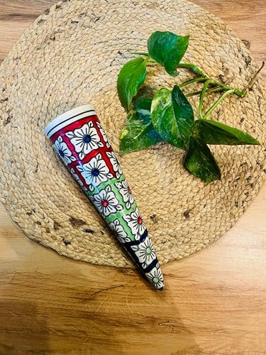 Hand Painted Ceramic Wall Cone Planters – Colorful Hanging Wall Pockets for Indoor Outdoor Décor, Floral & Geometric Designs, Boho Rustic Home Decoration 10 Inches (Style 03) by ZOYA-CERAMICKNOBS