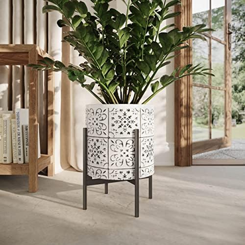 EverNest Tristan White with Black Boho Pattern Plant Pot with Loki Stand, SelectBase Indoor Planter, Neutral Home Decor, Minimalist Artistic Boho Plant Pot (Large, Black) - Image 3