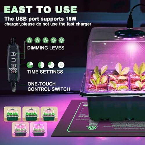 6-Pack Seed Starter Trays with 10"x20.75" Seedling Heat Mat for Indoor Home Gardening Seed Starting, 72-Cell Seed Starter Kit with Humidity Dome(12 Cells per Tray), MET Certified - Image 4