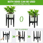2 Packs Adjustable Plant Stand with Tray,Indoor Wood Plant Stand Fit 8'' to 12'' Planter,Mid Century Modern Flower Pot Holder Rack(Plant and Pot Not Included) Black - Image 3