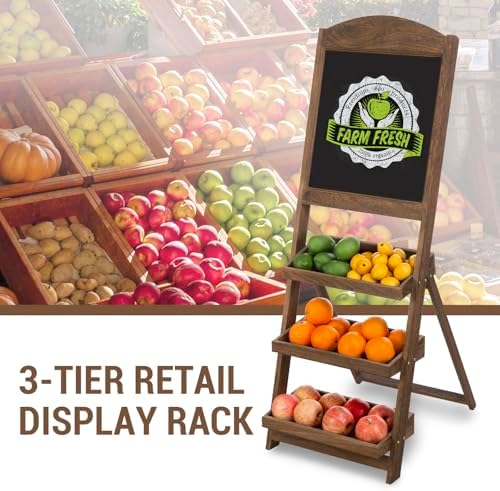 MyGift Rustic Brown Wood Chalkboard Easel with 3-Tier Display Shelves - Image 4
