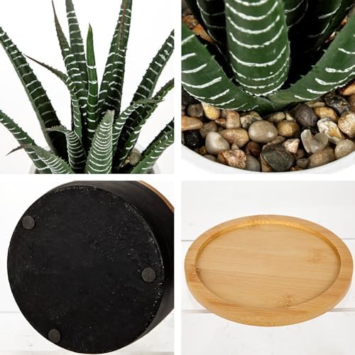 Briful Artificial Succulent Plant in Pot with Bamboo Tray, Faux Agave Potted Plant, Realistic Aloe Fake Plant for Home, Office Desk, Shelf, Modern Indoor Decoration - Image 5