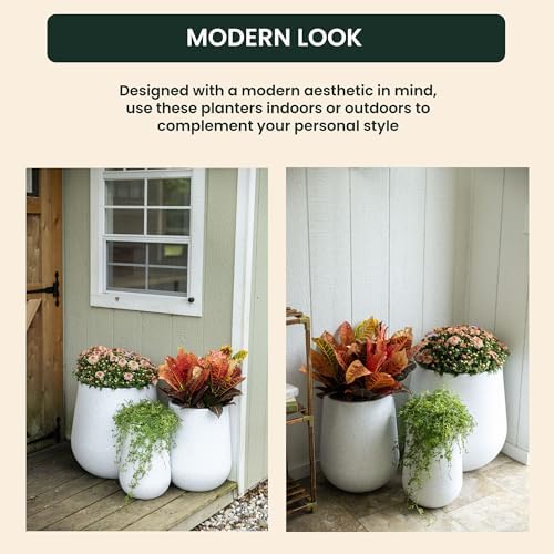 Beuta Large Poly Planters for Outdoor Plants - Set of 3, 15.5/18/20.5 Inches Outdoor Planters for Porch - Tall Planter for Outdoor & Indoor Plants | Large Indoor Plant Pot - USA Made - Limewash - Image 4