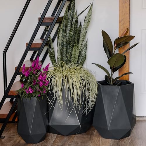 Beuta Large Poly Planters for Outdoor Plants - Set of 3, 15.5/18/20 Inches Outdoor Planters for Porch - Tall Planter for Outdoor & Indoor Plants | Large Indoor Plant Pot- USA Made - Black - Image 6