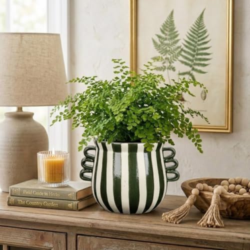 Ceramic Planter Pot Modern Striped Triple Handle Flower Pot No Drainage - Image 4