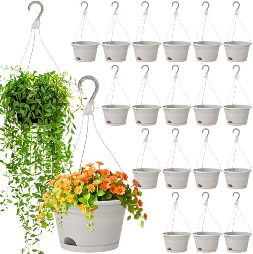 Roshtia 20 Pcs 10 Inch Hanging Baskets for Plants, Grey White by Roshtia