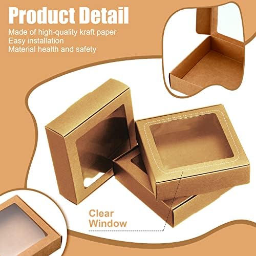 Zonon 60 Pcs Kraft Paper Boxes with Window 4.13 x 4.13 x 1.18 Inch (Brown) - Image 3