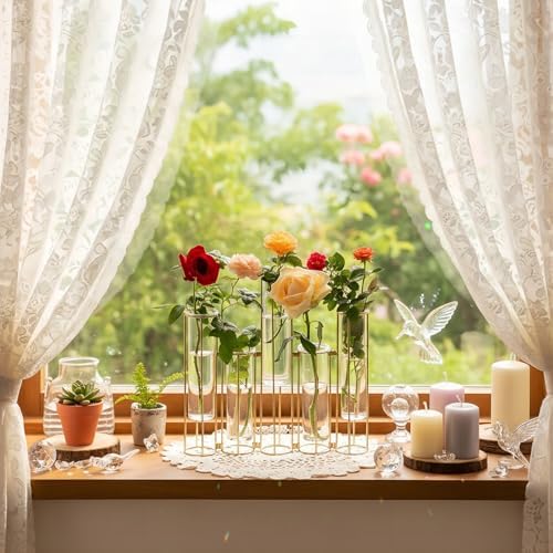 Bigsee Test Tube Vase for Flowers, Glass Vase with Metal Stand Racks Hydroponic Test Tube Vase Set of 5, Gold Hinged Plant Vases Display Set Table Centerpieces Vases for Home Decor - Image 3