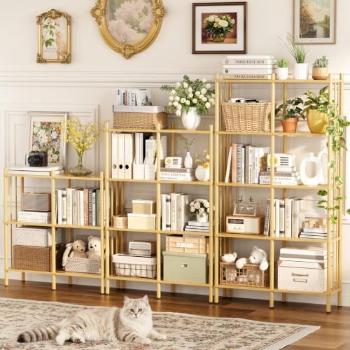 5 Tier Book Shelf, Tall Bamboo Bookcase, Wide Bookshelf with 10 Open Display Shelves Storage Organizer, Adjustable Bookshelves Standing Shelf Units for Bedroom, Living Room, Home Office - Image 6