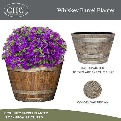 Whiskey Barrel Planters, Home Flower Garden Pots, 15" Oak Brown - Image 2