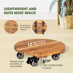 IDZO 2pack 12inches Wood Plant Caddy with Wheels Heavy Duty, 264 Lbs Capacity, Acacia Hardwood Plant Dolly, Plant Stand with 360° Lockable Wheels for Plant Pots, Heavy Objects Hauling - Natural Wood - Image 5