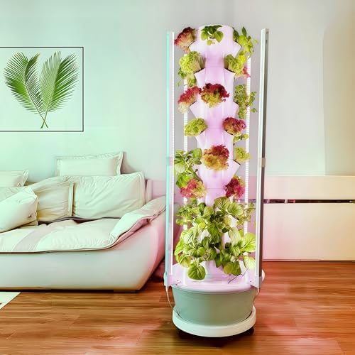 Hydroponic Garden Tower with LED Lights, 32 Pods, Auto Watering System by Unknown