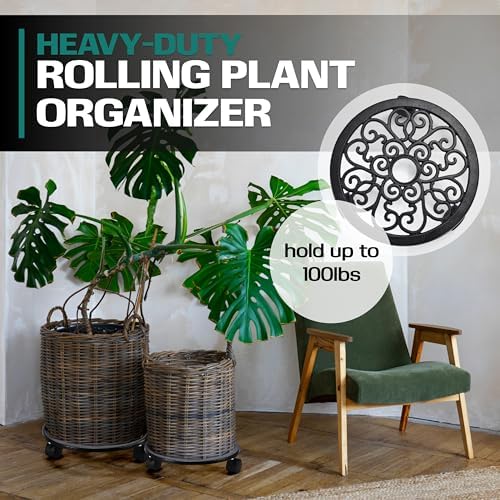 2WAYZ Plant Stand with Wheels - Heavy-Duty Rolling Plant Caddy - Dolly Base with Roller for Large Potted Plants and Flower Pot - Ideal for Indoor and Outdoor Planters - Set of 1 - Black - Image 4