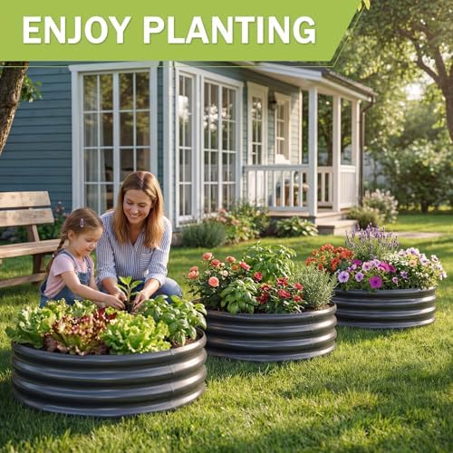 AHEONLAR 3Pack 2x2x1 ft Round Galvanized Raised Garden Bed Kit Round Metal Flower Box Large Planter Raised Beds Outdoor Garden for Planting,Fruit,Herb-Grey - Image 5