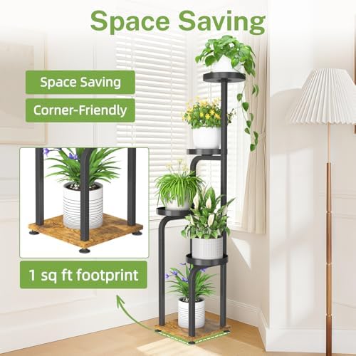iDavosic.ly Tall Plant Stand Indoor, Corner Tiered Metal Trays, Black Brown - Image 6
