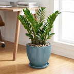 10 Inch Plant Pot, Ceramic Flower Pots with Saucer, Glaze Blue - Image 3
