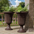 Tall Plastic Urn Planters and Pedestal - 24" Outdoor Planter Brown by Outdoorchairs