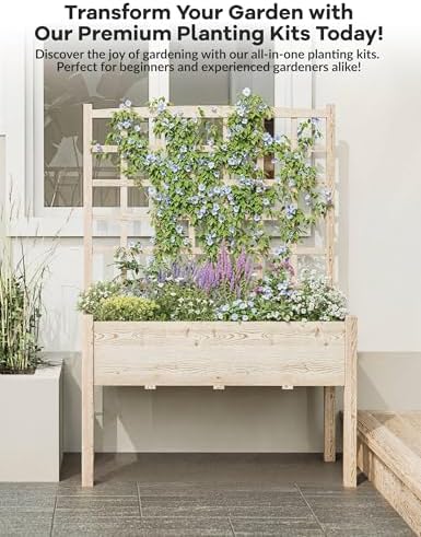 Garvee Wooden Raised Garden Bed with Trellis, 46.46x23.23x65.35IN Elevated Planter Box with Legs for Climbing Plants, Vegetables & Flowers - Image 4