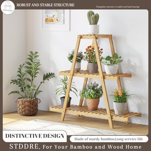 STDDRE Plant Stand For Indoor Outdoor Tiered Plant Shelf 3 Tier 8 Potted Bamboo Flower Holder Ladder Rack For Multiple Triangle Table Plant Pot Stand (Natural) - Image 6