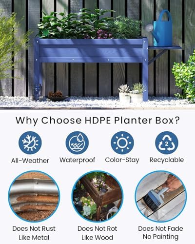 HDPE Raised Garden Bed with Legs, 49x21x27in All-Weather Heavy Duty Planter Box, Outdoor Elevated Garden Bed for Seeds, Herb, Flower, Vegetable (Navy Blue) - Image 4