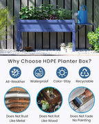 HDPE Raised Garden Bed with Legs, 49x21x27in All-Weather Heavy Duty Planter Box, Outdoor Elevated Garden Bed for Seeds, Herb, Flower, Vegetable (Navy Blue) - Image 4
