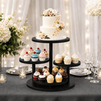 ELITEROO 4 Tier Round Cupcake Stand, Wooden Cup Cake Tower with Tiered Cookie Serving Tray, 360°Rotatable Cake Stand for Dessert Table Display for Wedding Birthday Halloween Tea Party, Black - Image 6