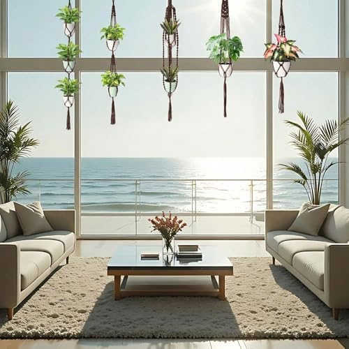 SATINIOR 12 Pcs Macrame Plant Hangers Handmade Boho Hanging Planters 12 Different Tiered Designs with 12 Hooks for Flower Pots Indoor Outdoor Decorative Wall Hanging Baskets for Home(Classic,Brown) - Image 7