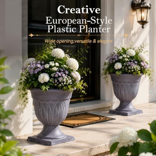 Planters for Outdoor Plants Large 2 Pack Resin Urn 15.3IN - Image 2
