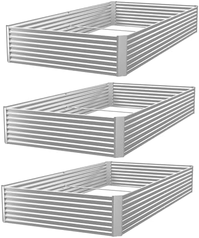 3 Pack 6x3FT Raised Beds for Gardening, Corrugated Galvanized Steel Raised Garden Bed, Outdoor Metal Above Ground Garden Bed for Vegetables and Flowers(Rectangular) by OZMSHF
